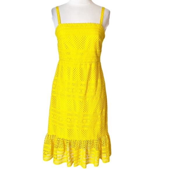 J. Crew Geometric lace midi dress yellow sz 0 - Picture 4 of 9